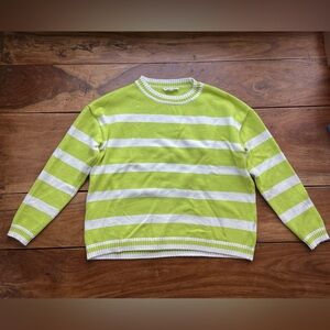 Workshop Women’s Medium Bright Green and White Striped Crewneck Sweater